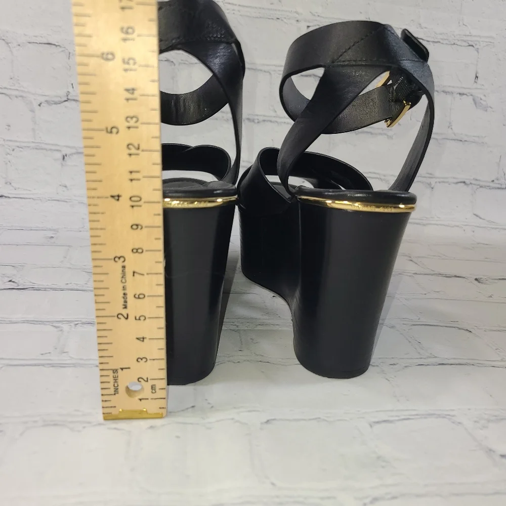 Michael Kors Abbott Mid Wedge Leather Color Black Size 8M